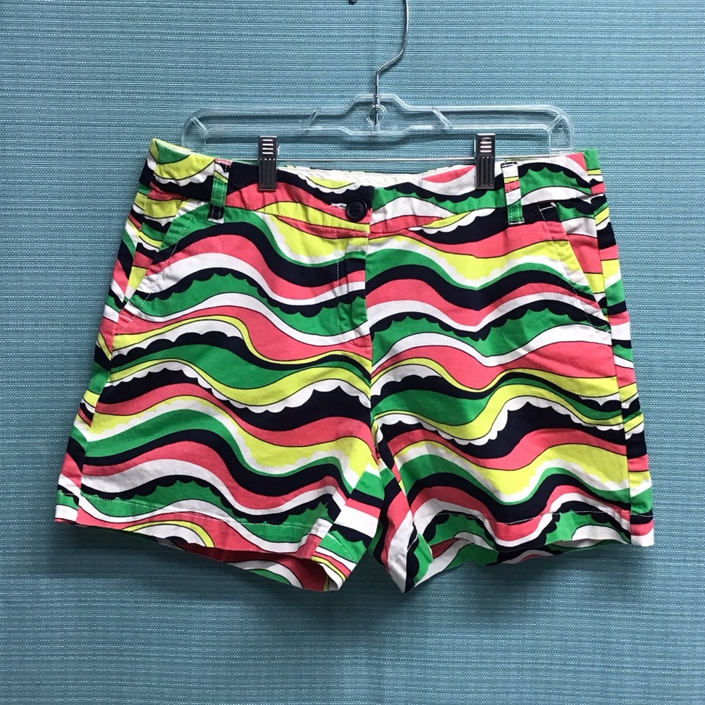 crown & ivy Neon Wave Printed Shorts — Green, Pink, Black, White
